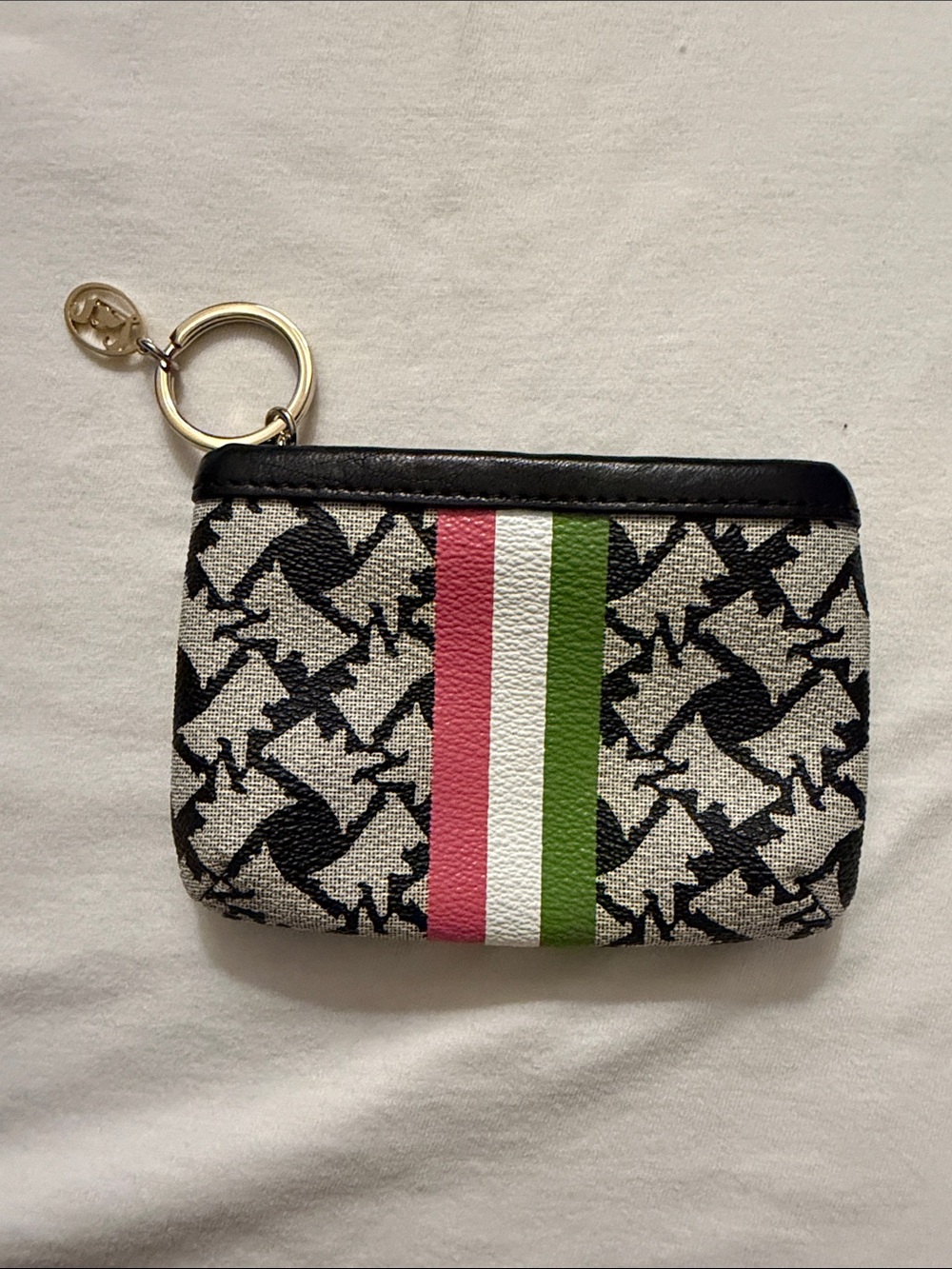 Juicy Couture Pink Ribbon Key Coin Pouch with Green Accent EUC